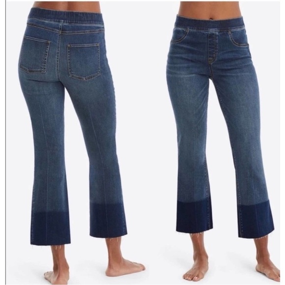 Spanx Cropped Flare Pull On Dip Dyed Medium Wash size Medium style 20231r - Picture 3 of 9